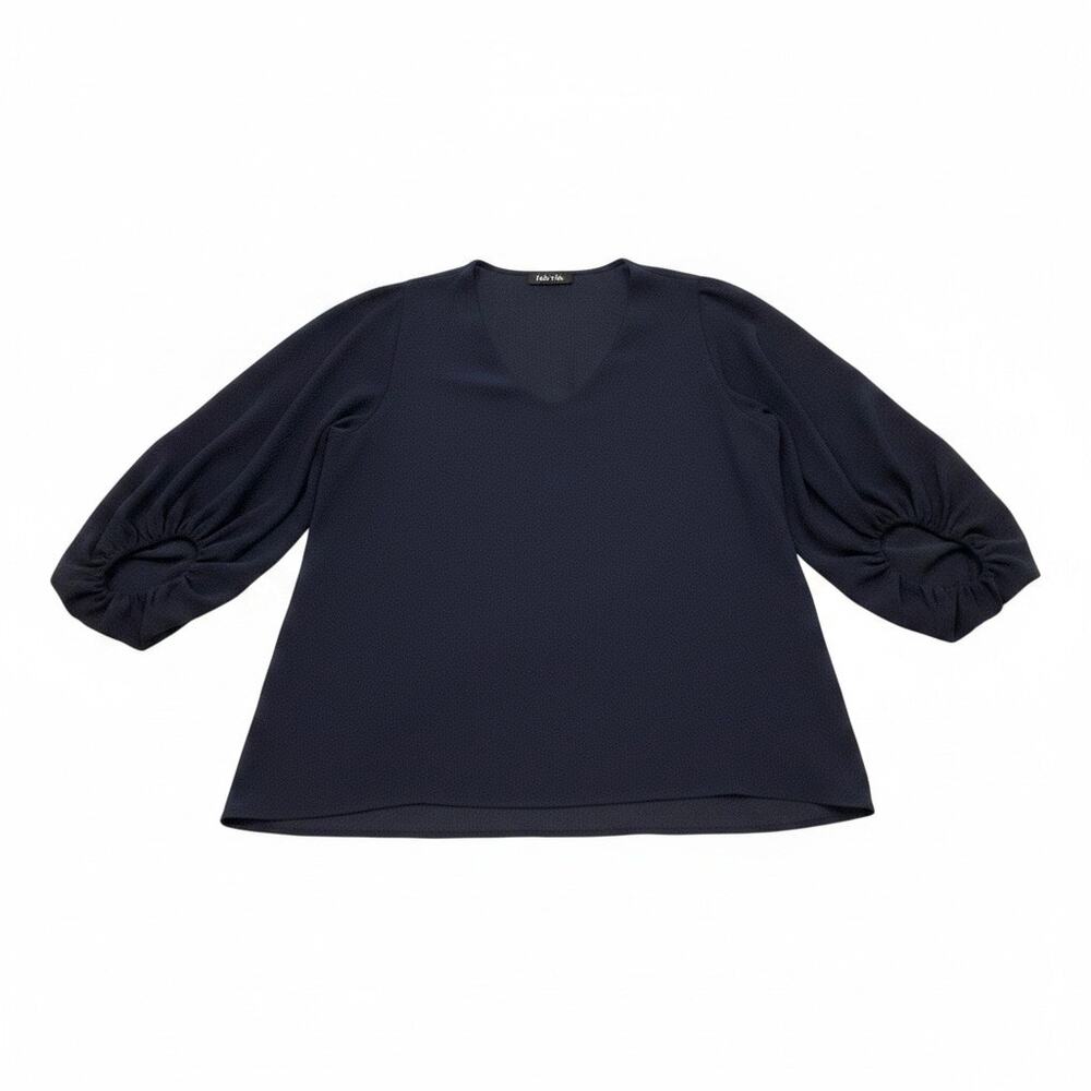 FAB'RIK Women's 3/4 SLEEVE BLOUSE Navy Blue Size XL